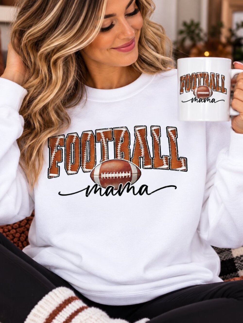 Football Mama Sweatshirt & Mug Set Football Mom Game Day Gift White